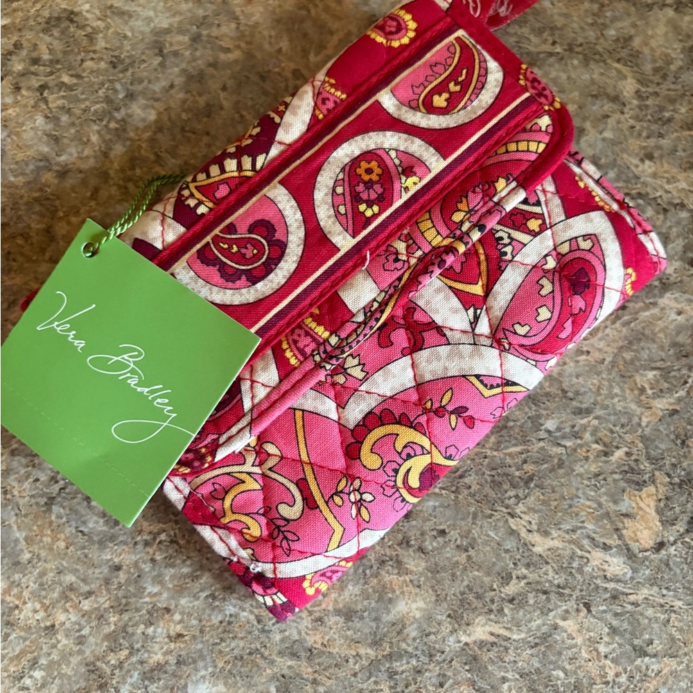 Vera Bradley Pink and Red Patterned Clutch Euro Wallet Rosy New w/Tags